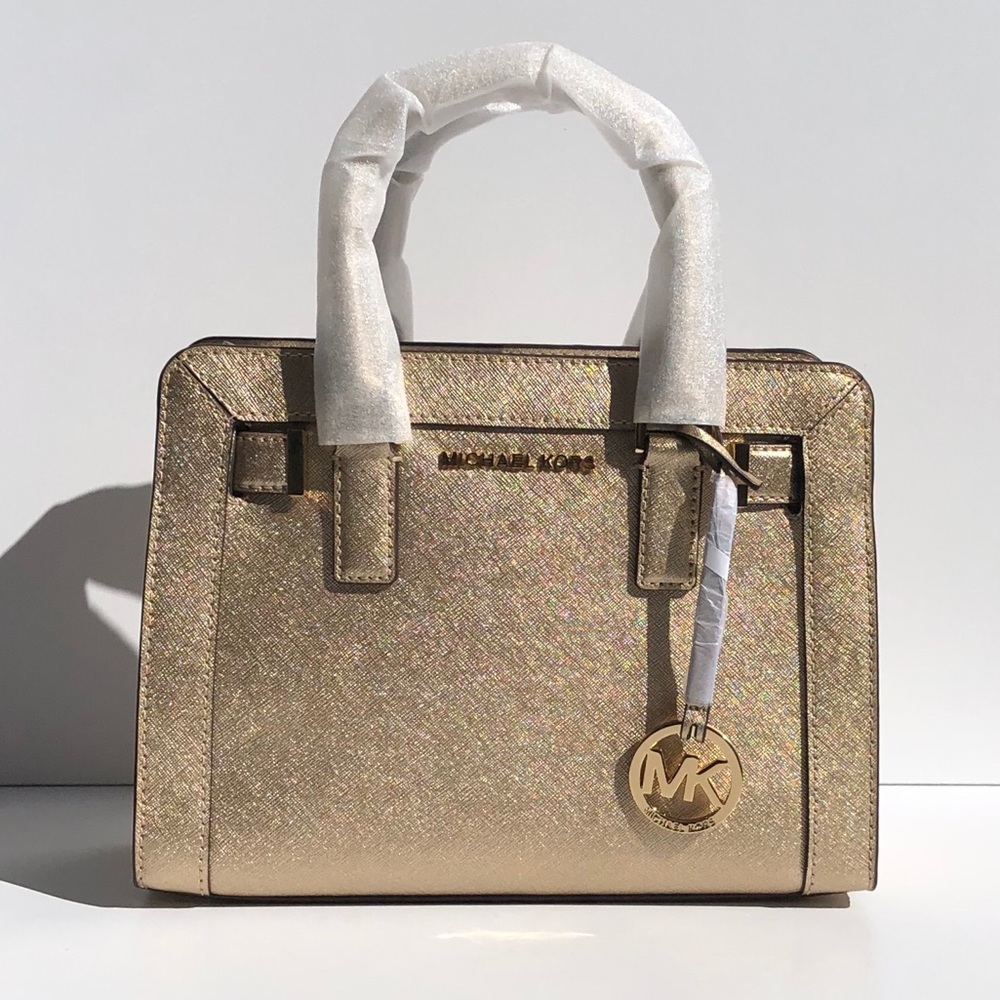 MICHAEL KORS DILLION SMALL SATCHEL IN PALE GOLD